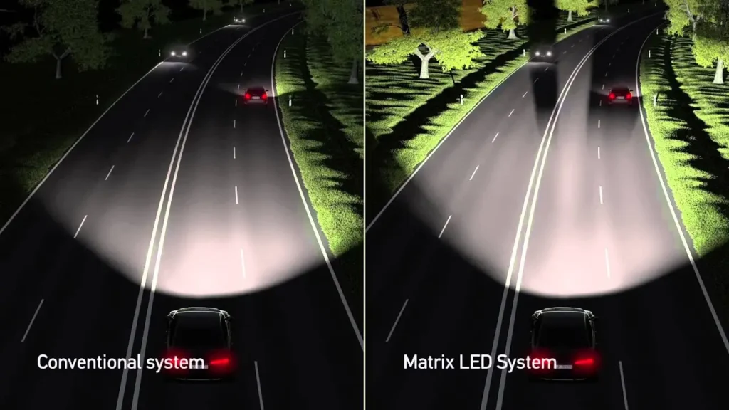 Rozdíl mezi konvenčním a matricovým osvětlením.